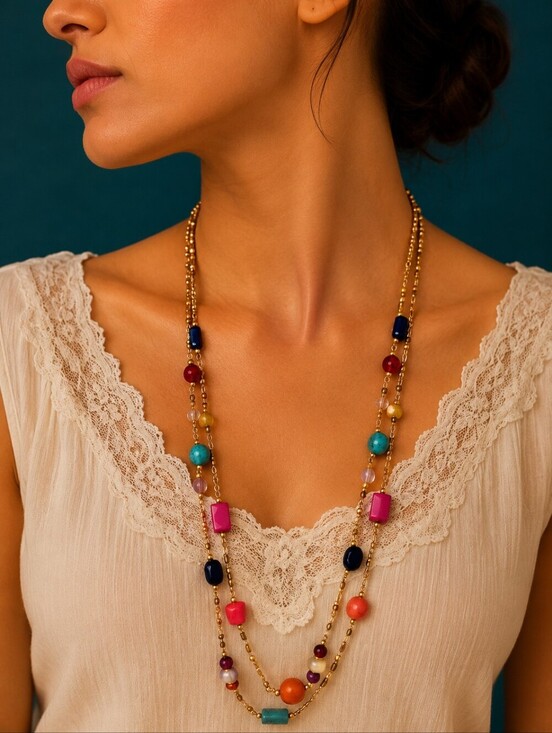 Chico's Jewelry - CHICO'S Rainbow Beaded Double Strand Fiesta Station Festival Necklace